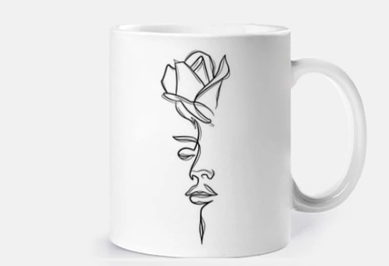 Cup linework floral woman face