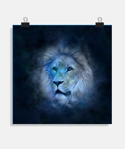Poster lion blue king of the savannah jungle blue management poster decoration
