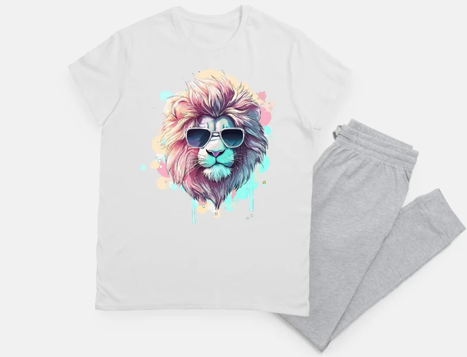 Pyjama Lion in sunglasses pastel watercolor