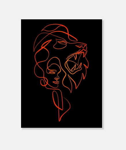 Wall lion one line art