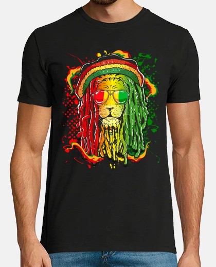 Tee-shirt lion rasta jamaïque musique reggae rastafari marijuana
