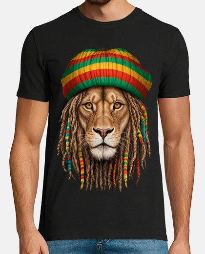 Tee-shirt lion rasta jamaïque musique reggae rastafari marijuana
