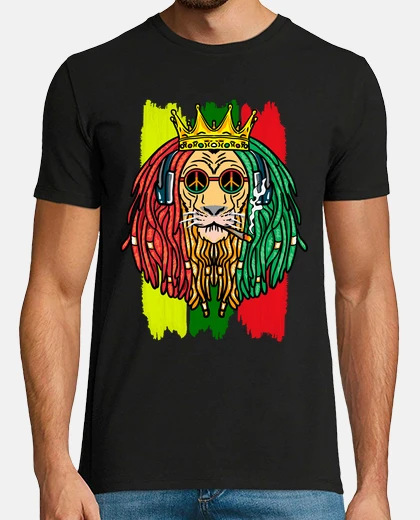 Tee-shirt lion rasta jamaïque musique reggae rastafari marijuana