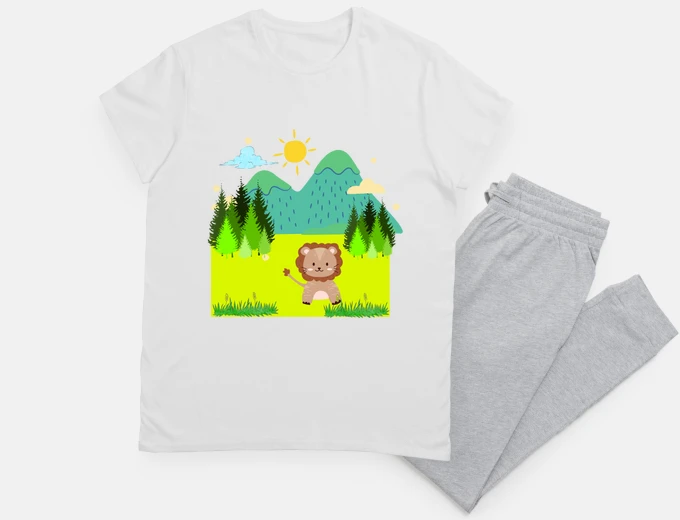 Pyjama lion with mountains