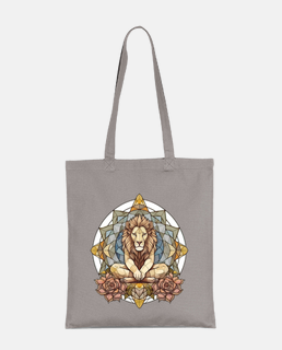 lion doing yoga stained glass vintage tote bag