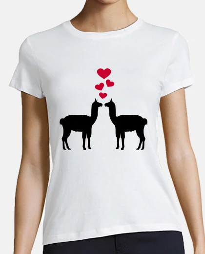 Tee-shirt llama amour coeurs rouges