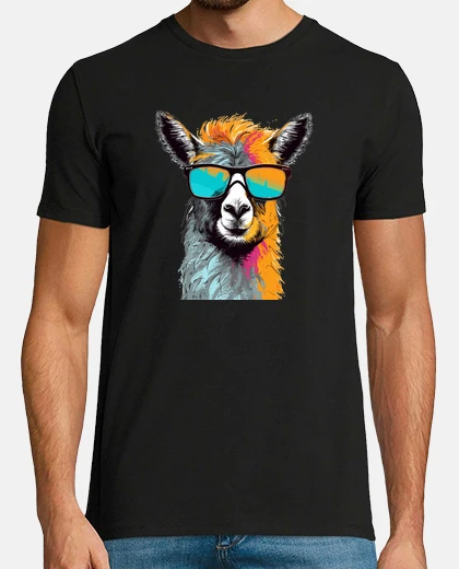 T-shirt llama face with sunglasses