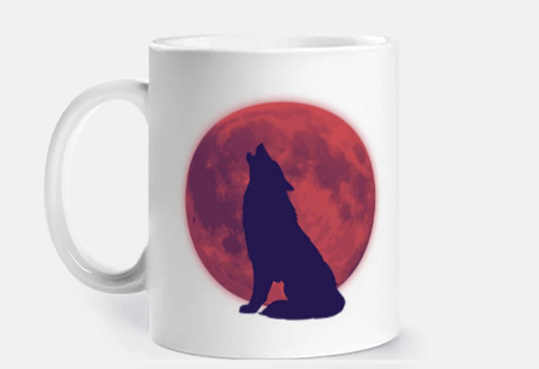 Taza lobo aullando a la luna