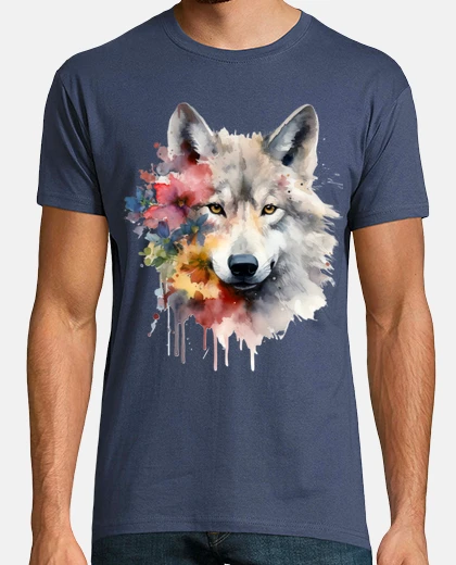 Camiseta lobo con flores retrato pack asociación blanca