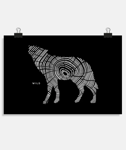 Póster lobo en madera salvaje