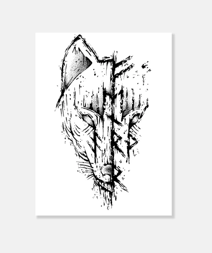 Lienzo lobo fenrir vikingo basura futhark runa