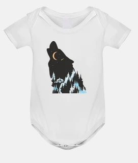 lobo en el bosque aullando a la luz de la luna, body de bebé