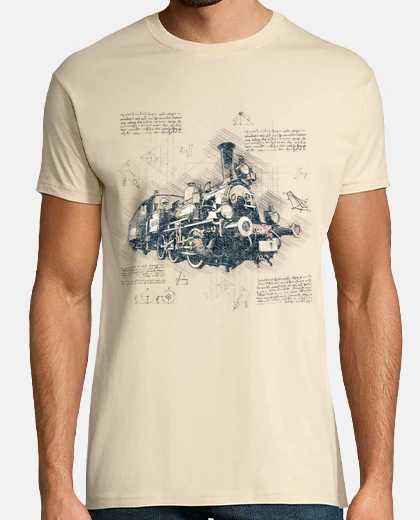 Tee-shirt locomotive tender vintage plans style vieux papiers schema 
