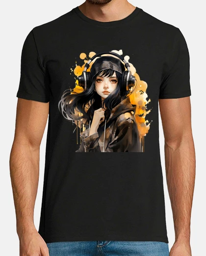 T-shirt lofi ragazza adolescente con auricolari
