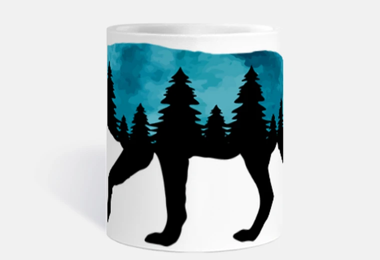 Mug loup bleu avec forêt à l intérieur tasse café thé louve symbolique culture chasse aux