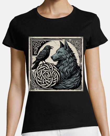 Tee-shirt loup et corbeau vintage