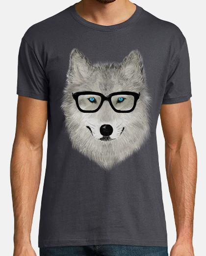 Tee-shirt loup gris avec des lunettes
