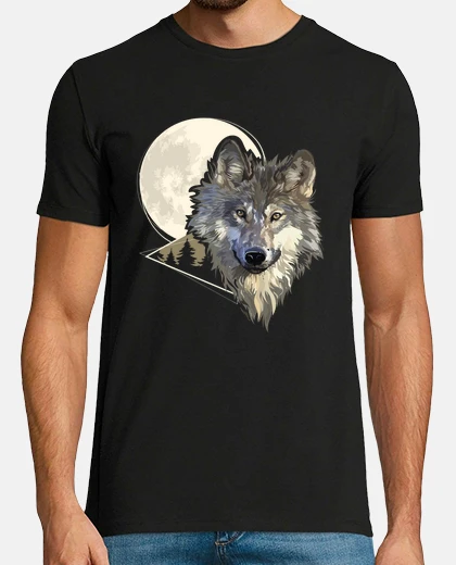 Tee-shirt loup gris chasse dans les montagnes lou