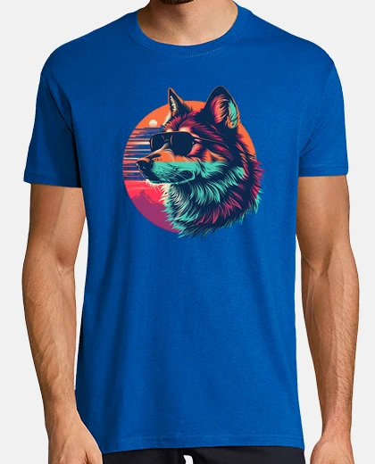 Tee-shirt loup rétro avec des lunettes de soleil