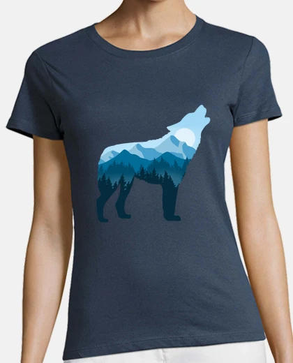 Tee-shirt loup sauvage silhouette et paysage