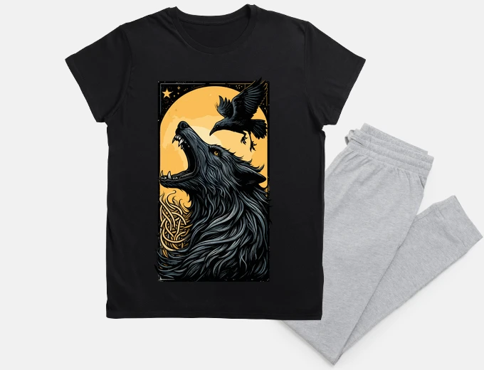 Pyjama loup sombre et corbeau rétro