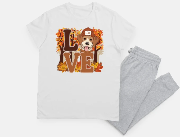 Pajama Love Dog Fall Leaves Autumn Vibes