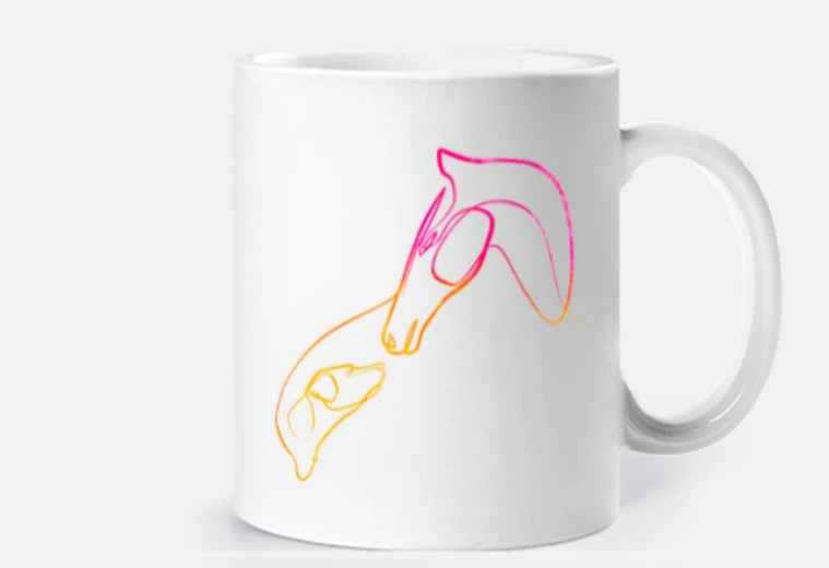 Cup love horse and dog singleline art