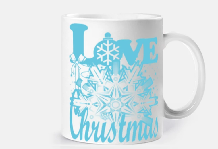 Cup love love christmas snowflake in blue