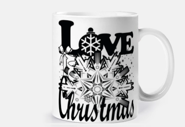Cup love love christmas snowflake on black