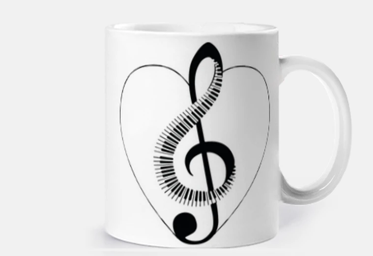 Cup love love music clef keys on black