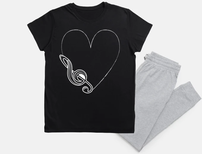 Pyjama love love music treble clef on white