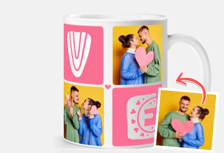 Cup love mug with customizable photos