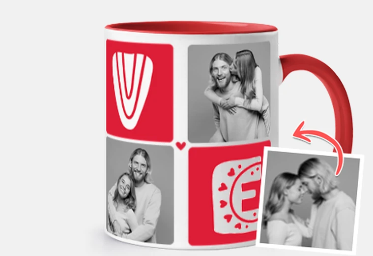 Cup love mug with customizable photos