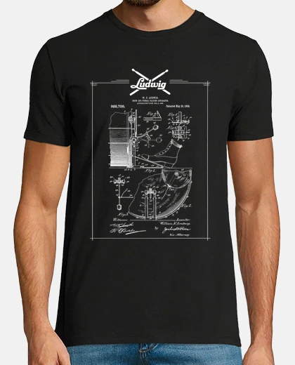 Camiseta ludwig drum patent blueprint-music, jazz, rock, blues, metal
