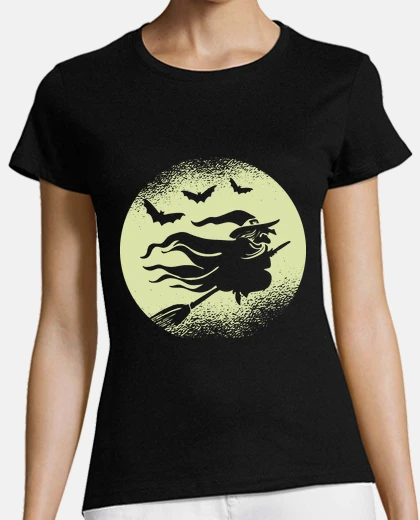 T-shirt luna piena strega e pipistrelli magia femminista halloween