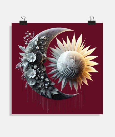 Poster lune soleil style mode boho DIY chic poster salon art bureau stand boutique restaurant chambre stand