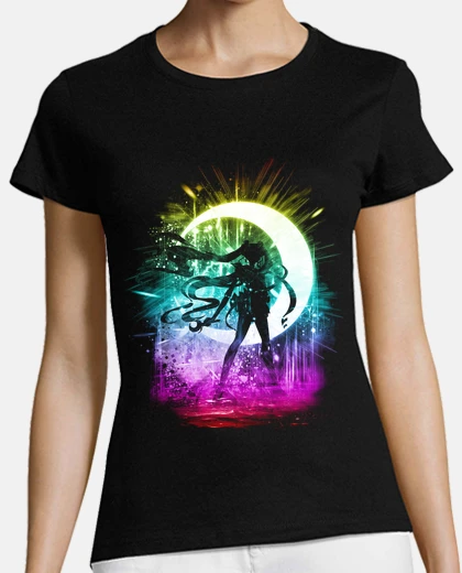 Tee-shirt Lune version tempête arc en ciel