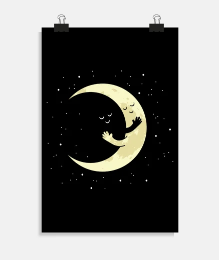 Poster lune yin yang enlacée romantique , affiche pour chambre d enfant ,