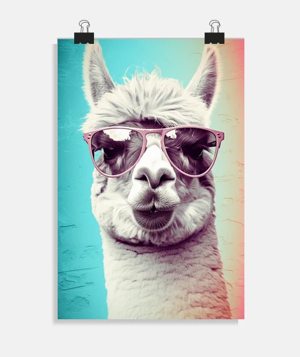 Poster lunettes de soleil rétro vintage lama