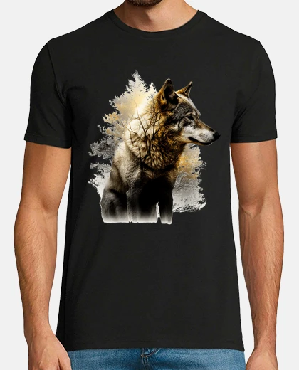 T-shirt lupo albero opera d39arte motivo animal