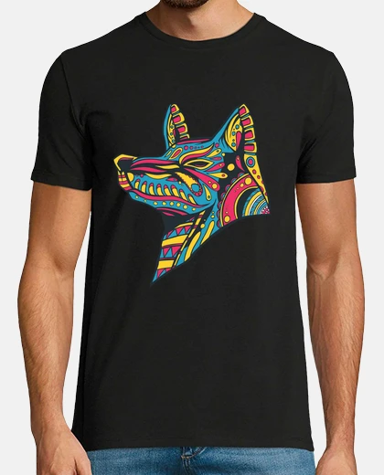 T-shirt lupo colorato huichol