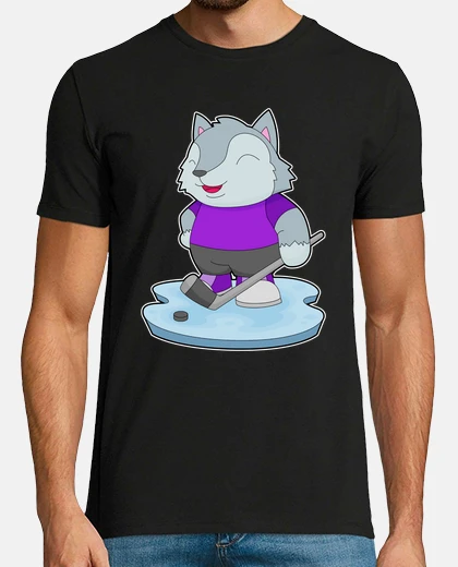 T-shirt lupo hockey su ghiaccio bastone da hock