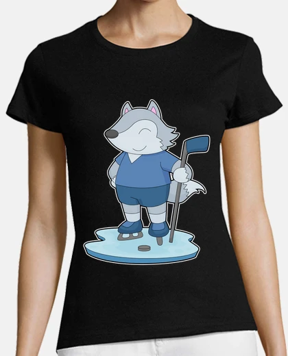 T-shirt lupo hockey su ghiaccio bastone da hock