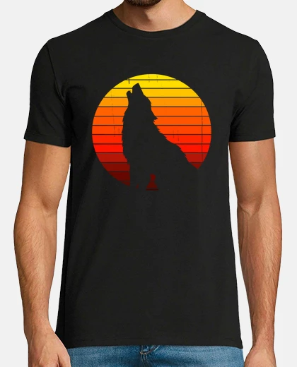 T-shirt lupo ululante retrò al tramonto d39epoc