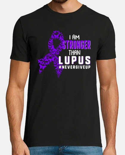Tee-shirt Lupus Awareness I Am Stronger Than Lupus Never Give Up Purple Ribbon Butterfly Lover Survivor Women 