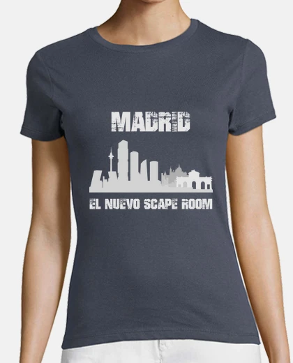 Camiseta Madrid Scape Room. Mujer, manga corta, gris oscuro, calidad premium