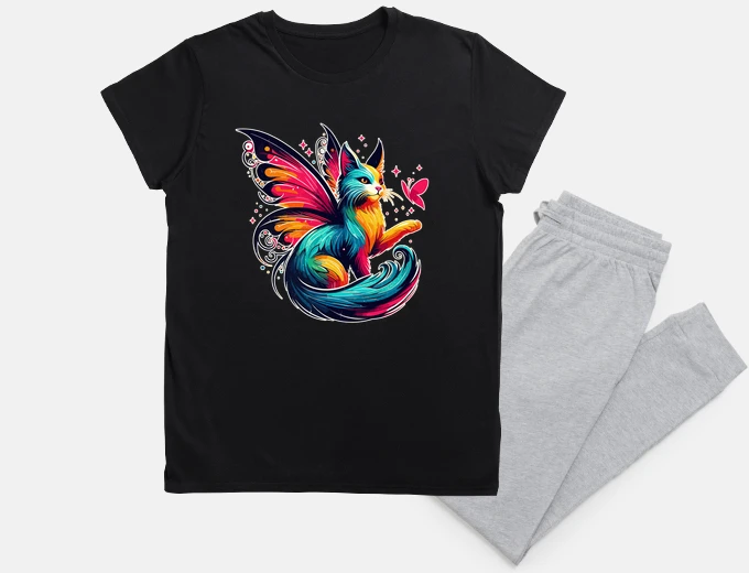 Pyjama Magical Colorful Fairy Cat With Butterf