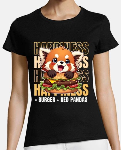 T-shirt maglietta hamburger e panda rossi mi rendono felice