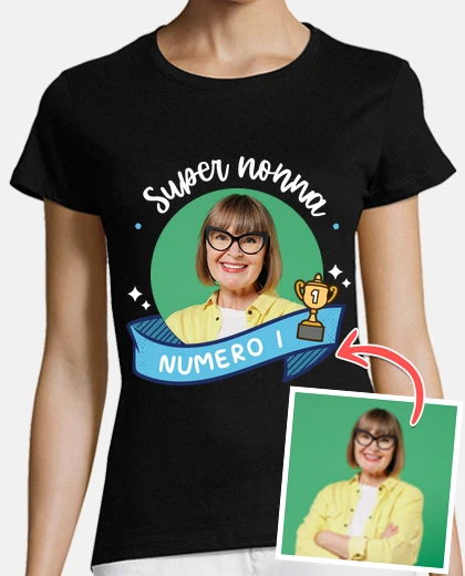 T-shirt magliette super nonna numero 1 con foto personalizzabile