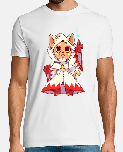 Playera mago blanco fantasía gato - camisa de hombre